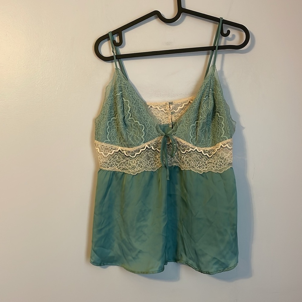 Victoria’s Secret Teal Satin With Lace Detail Babydoll Lingerie Top size XL